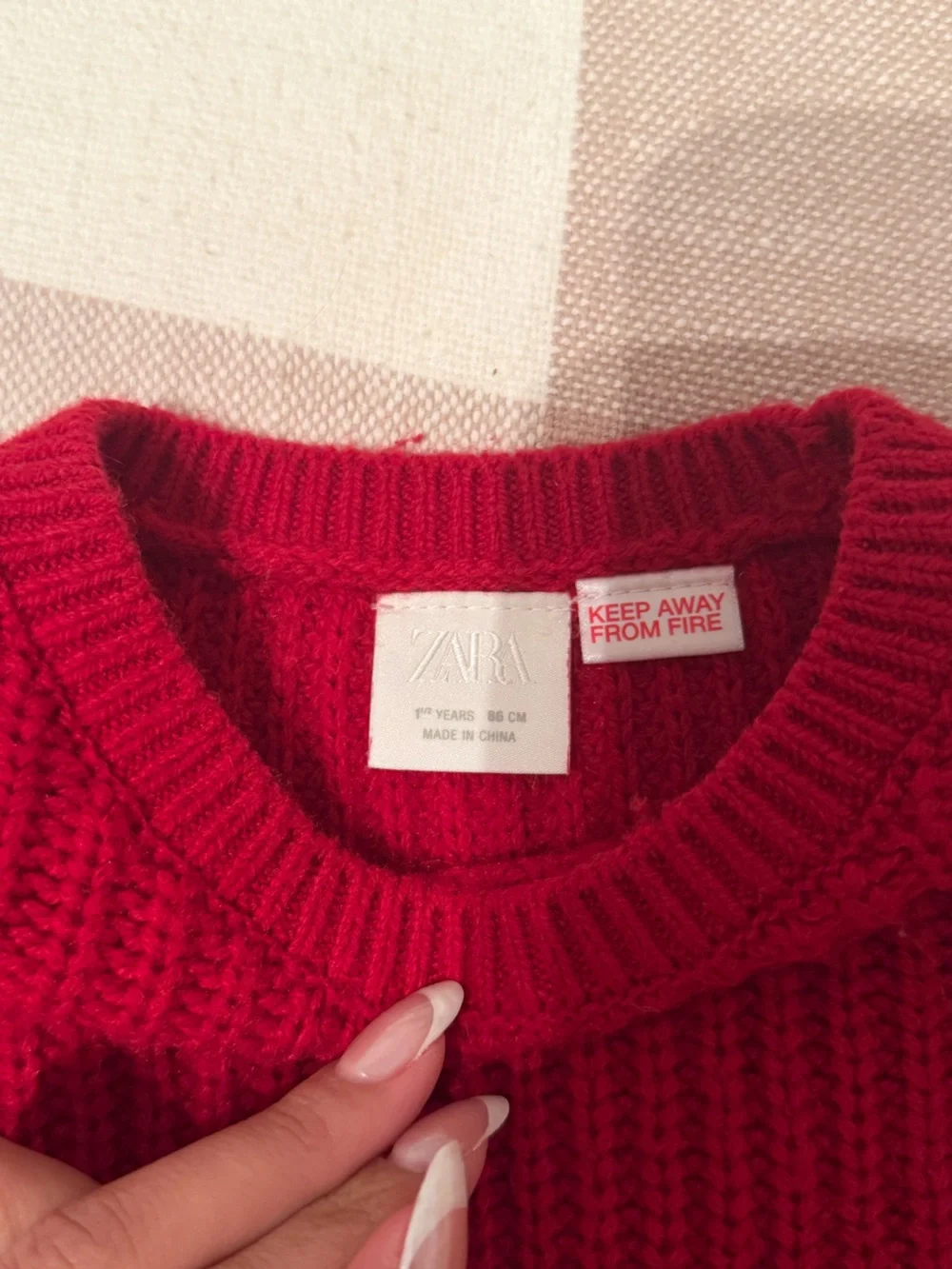 Zara Red Knit Vest Layered Top with Checked Peplum